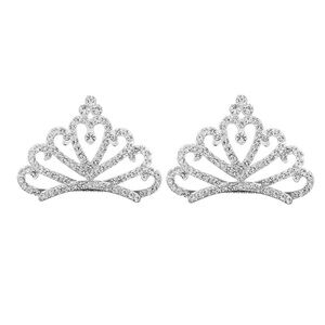 2PCS Princess Tiara Combs, Silver Mini Crown Rhinestone Hair Combs, Flower Girls